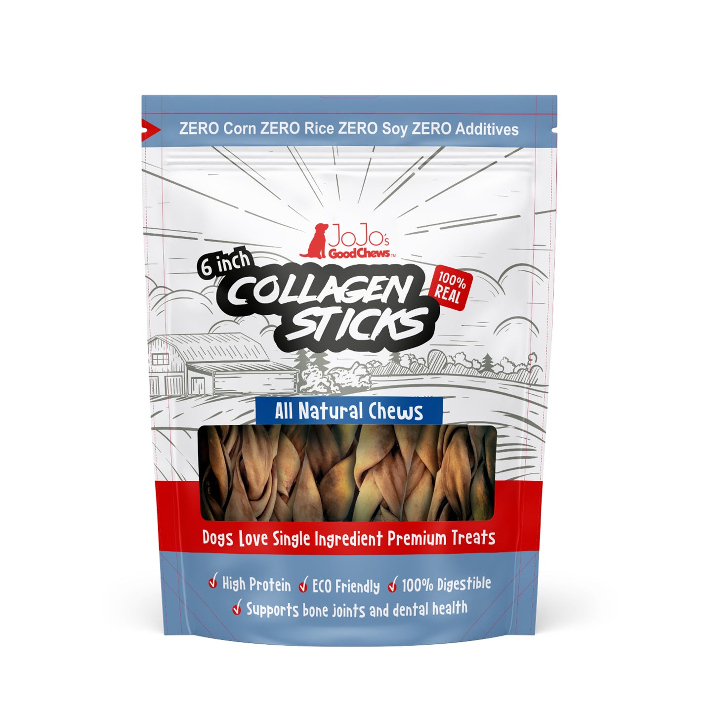 6 inch standard braided collagen stick dog treats 4 per bag all natural single ingredient chew