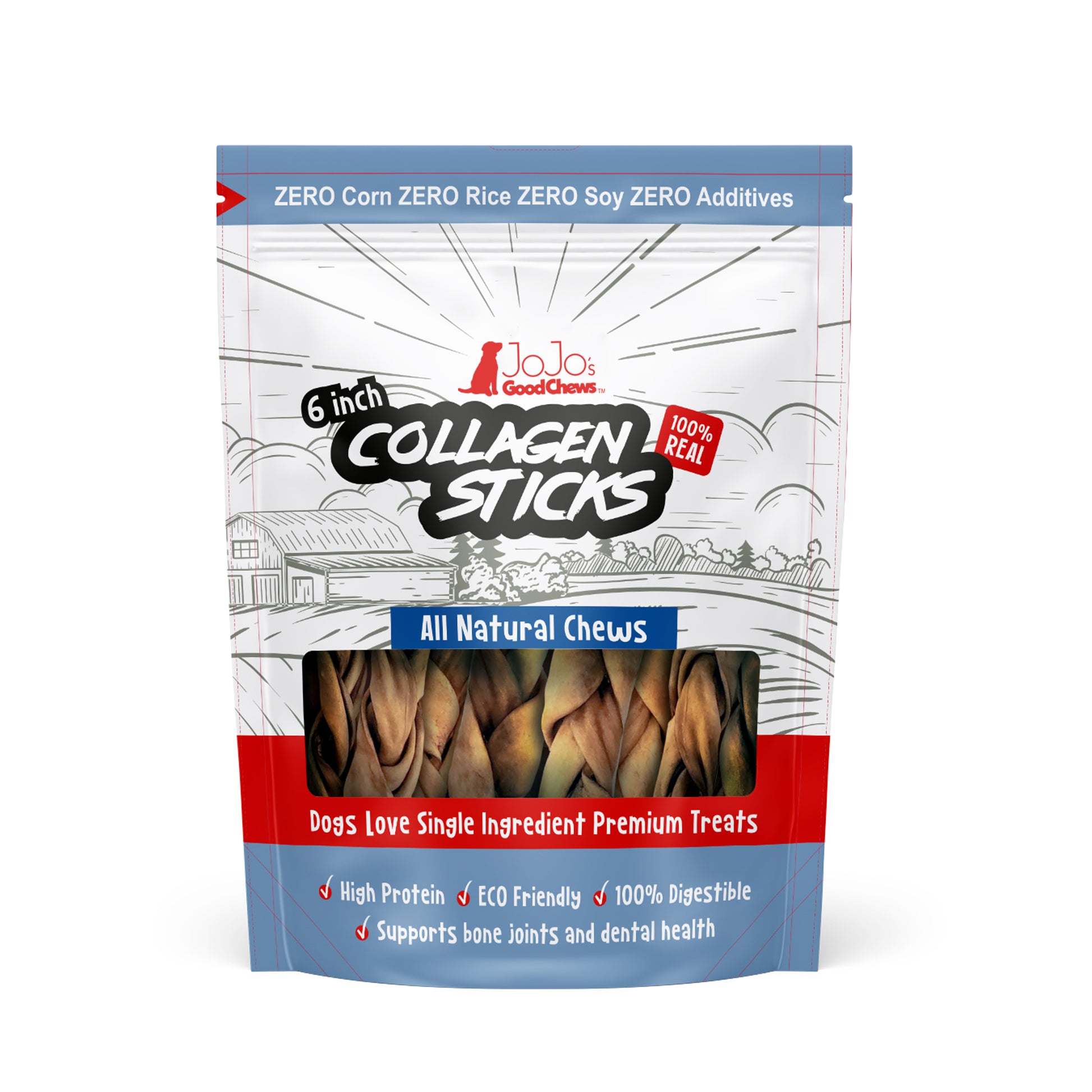 6 inch standard braided collagen stick dog treats 4 per bag all natural single ingredient chew