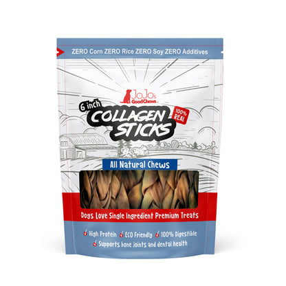 6 inch standard braided collagen stick dog treats 4 per bag all natural single ingredient chew