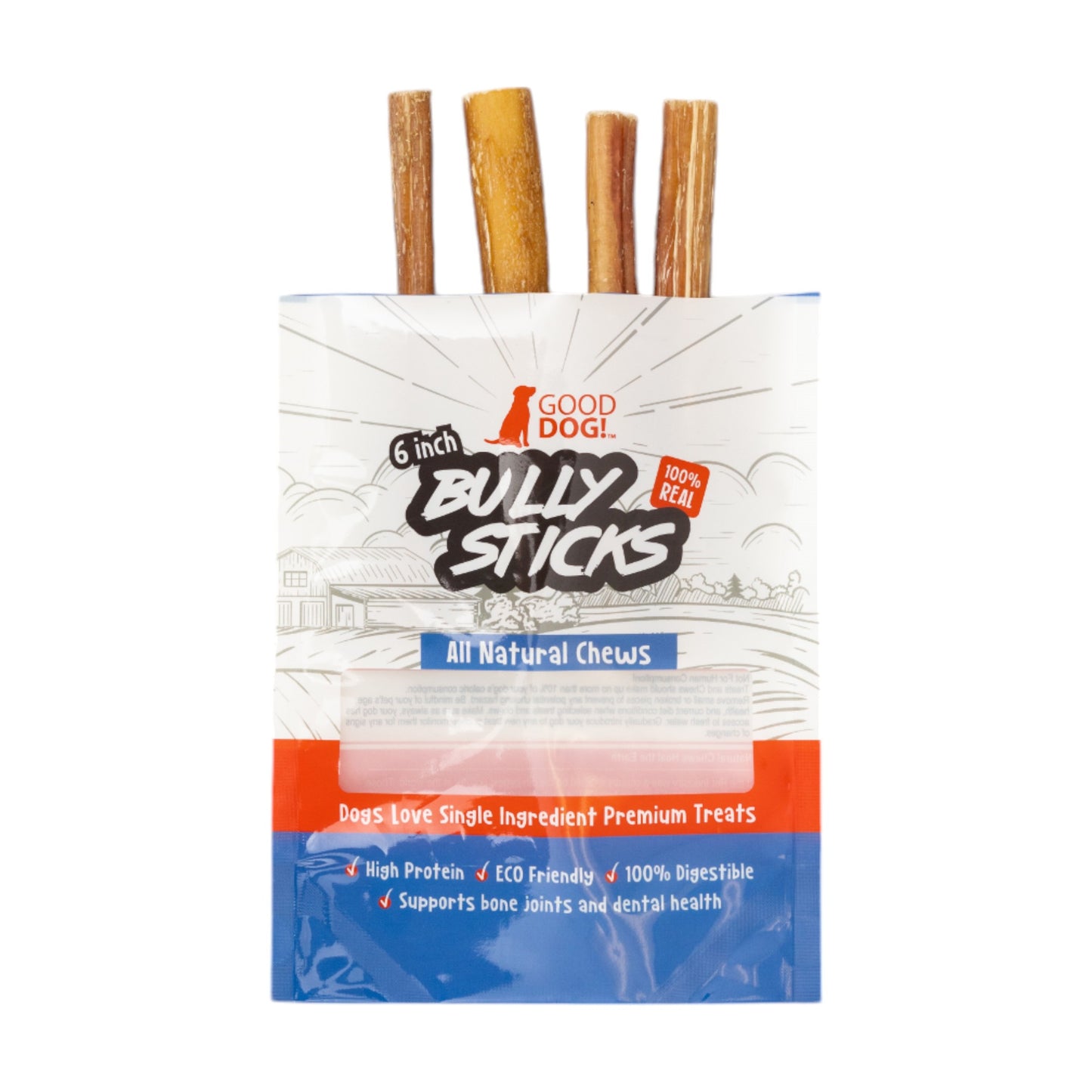 6 inch standard beef bully sticks 4 per bag all natural single ingredient dog chews