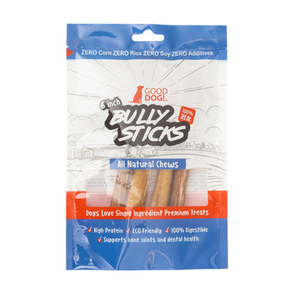 6 inch standard beef bully sticks 4 per bag all natural single ingredient dog chews