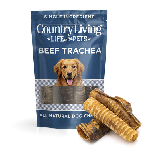 Country Living 6” Beef Trachea Dog Chews – 10 Count Bag – All-Natural, Single-Ingredient, Long-Lasting Dog Treats – High in Protein & Natural Glucosamine – Supports Dental Health