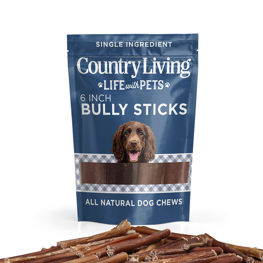 Country Living 6” Bully Sticks for Dogs – Standard – 10 Count Bag – All-Natural, Single-Ingredient, Long-Lasting Dog Chews – High-Protein, Grain-Free, Rawhide-Free –Supports Dental Health