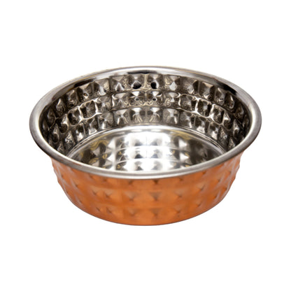 Country Living Set of 2 Hammered Stainless Steel Eco Dog Bowls - Durable & Stylish, Eco-Conscious Feeding Solution for Pets, Ideal for Medium Sized Dogs – Bronze/32oz