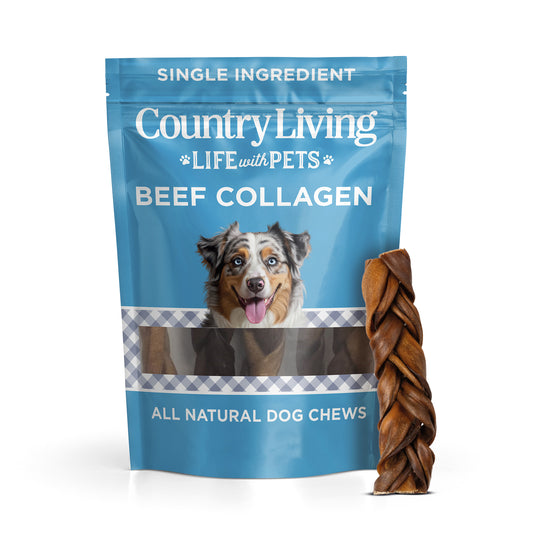 Country Living 6” Braided Collagen Sticks for Dogs – 5 Count Bag – All-Natural, Long-Lasting Dog Chews – High in Protein & Collagen – Rawhide-Free, Grain-Free – Supports Dental Health