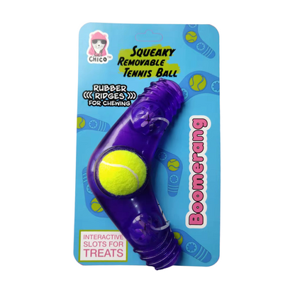 Boomerang with Treat Fill and Squeaker with Tennis Ball
