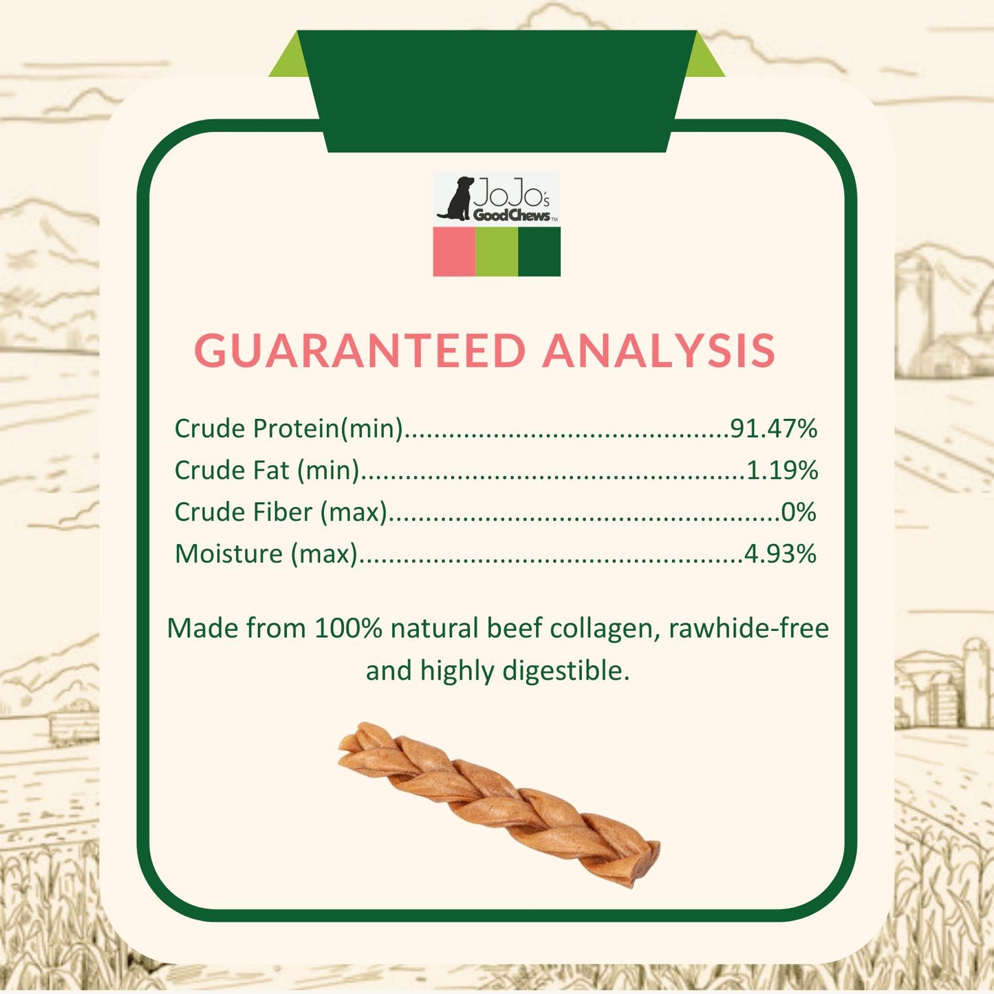All-Natural Braided Collagen Stick Dog Treats, Supports Joint, Skin & Coat Health – 6-Inch Standard (4-Pack)