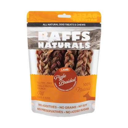 BAFFS NATURALS Braided Lamb Pizzle Chews – Long-Lasting, All-Natural Dog Treats (8oz Bag)