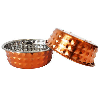 Country Living Set of 2 Hammered Stainless Steel Eco Dog Bowls - Durable & Stylish, Eco-Conscious Feeding Solution for Pets, Ideal for Medium Sized Dogs – Bronze/32oz