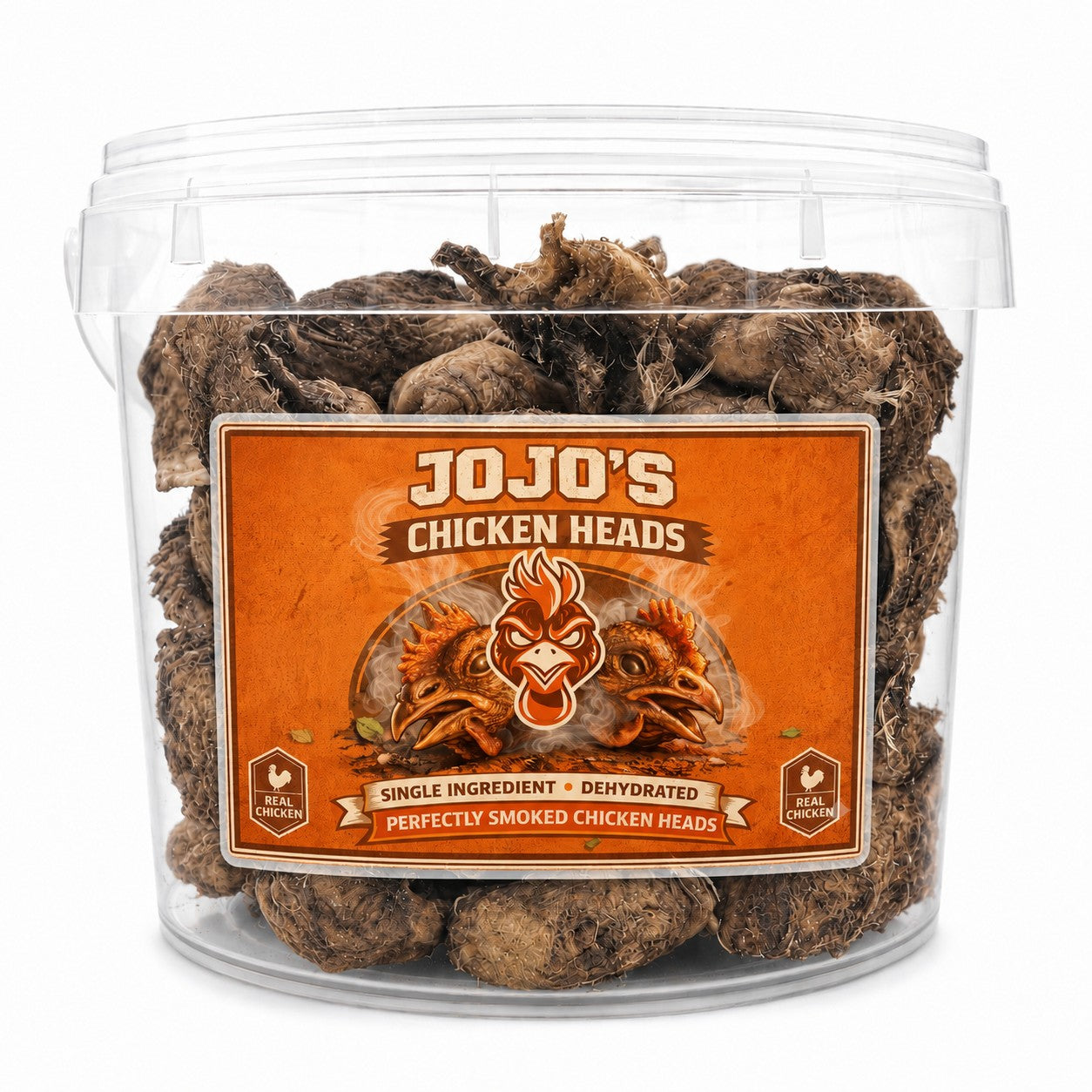 Smoked Chicken Heads Dog Treats | 80 Pieces | Natural High-Protein Dog Chews | 5L Value Bucket