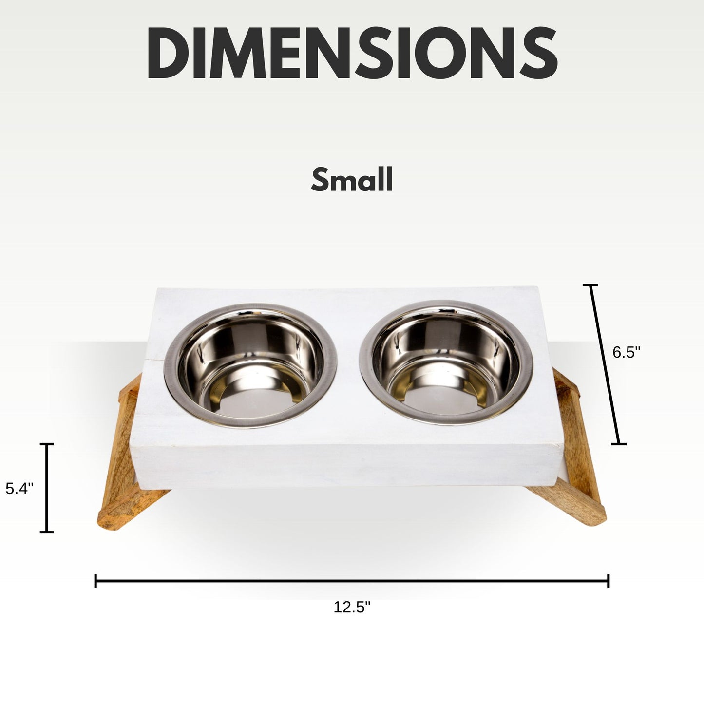 Country Living Elevated Wood Dog Feeder with 2 Stainless Steel Bowls – Solid Mango Wood with Distressed White Polished Finish, Foldable Legs