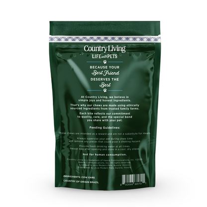 Country Living Natural Cow Ears Dog Chews – 10 Count Bag – All-Natural, Single-Ingredient, Long-Lasting Dog Chews – High-Protein, Low-Fat, Rawhide-Free – Supports Dental Health
