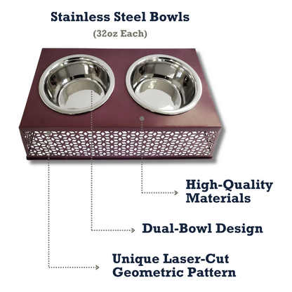 Country Living Elevated Dog Feeder with 2 Stainless Steel Bowls (32oz each) – Ideal for Medium to Large Dogs – Plum Wine