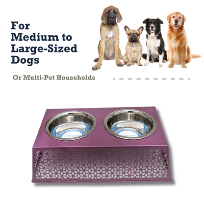 Country Living Elevated Dog Feeder with 2 Stainless Steel Bowls (32oz each) – Ideal for Medium to Large Dogs – Plum Wine