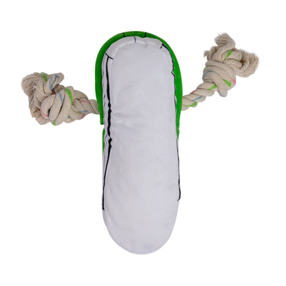 Squeaking Comfort Plush Sneaker Dog Toy – Rope, Squeaker & Treat Compartment, Safe & Durable – Green