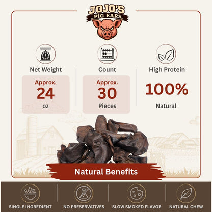 Natural smoked pig ears dog chews in value bucket