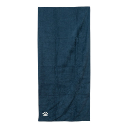 Country Living Large Marine Blue Microfiber Dog Bath Towel - Quick-Drying, Absorbent, and Durable, Machine Washable, Embroidered Paw Print, 48" x 22" - Perfect for All Dog Sizes and Fur Types