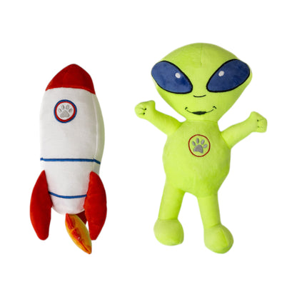 Space Alien & Rocket Plush Dog Chew Toy Gift Set – Plush Dog Toy with Durable Texture for Engaging Play and Cuddles