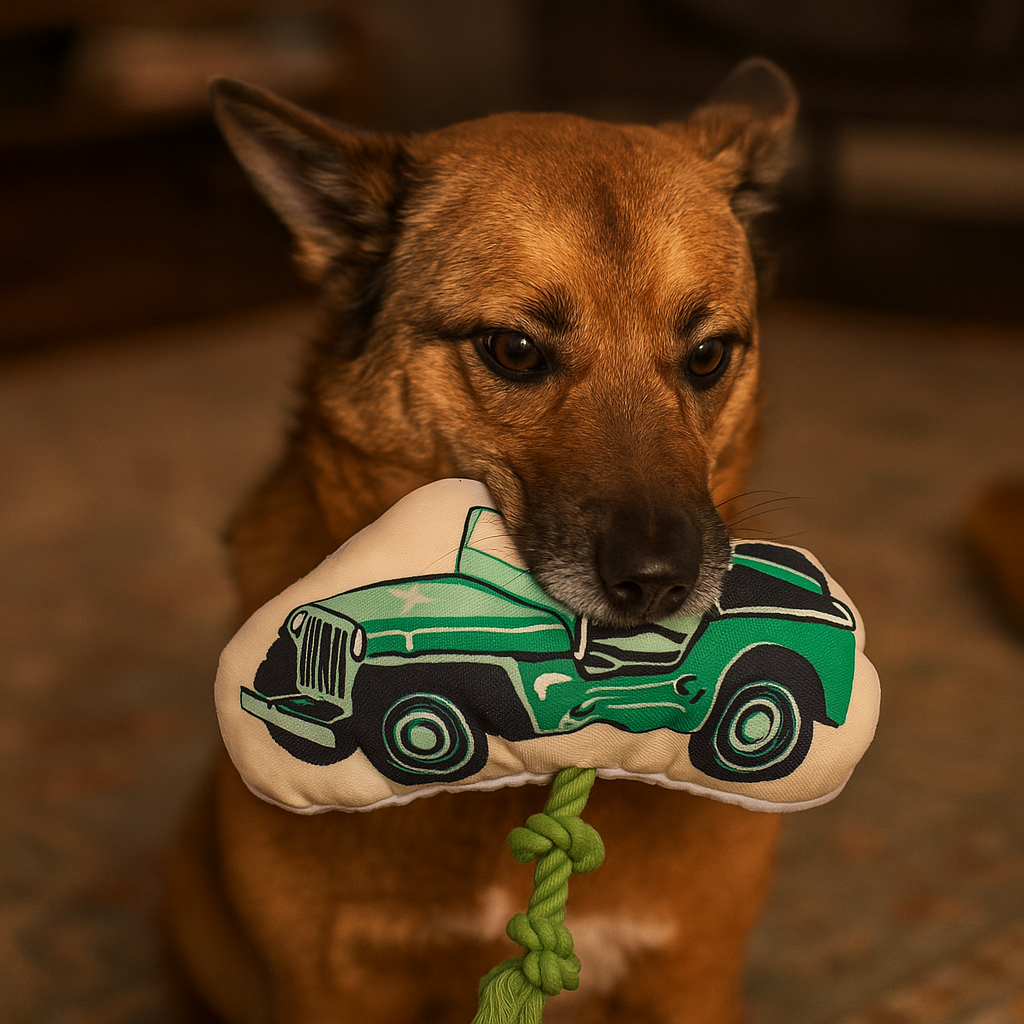 Dog Chew Toy Set - 3-Pack Retro Army Canvas & Fleece Toys with Rope, Crinkle, and Squeakers for Interactive Play