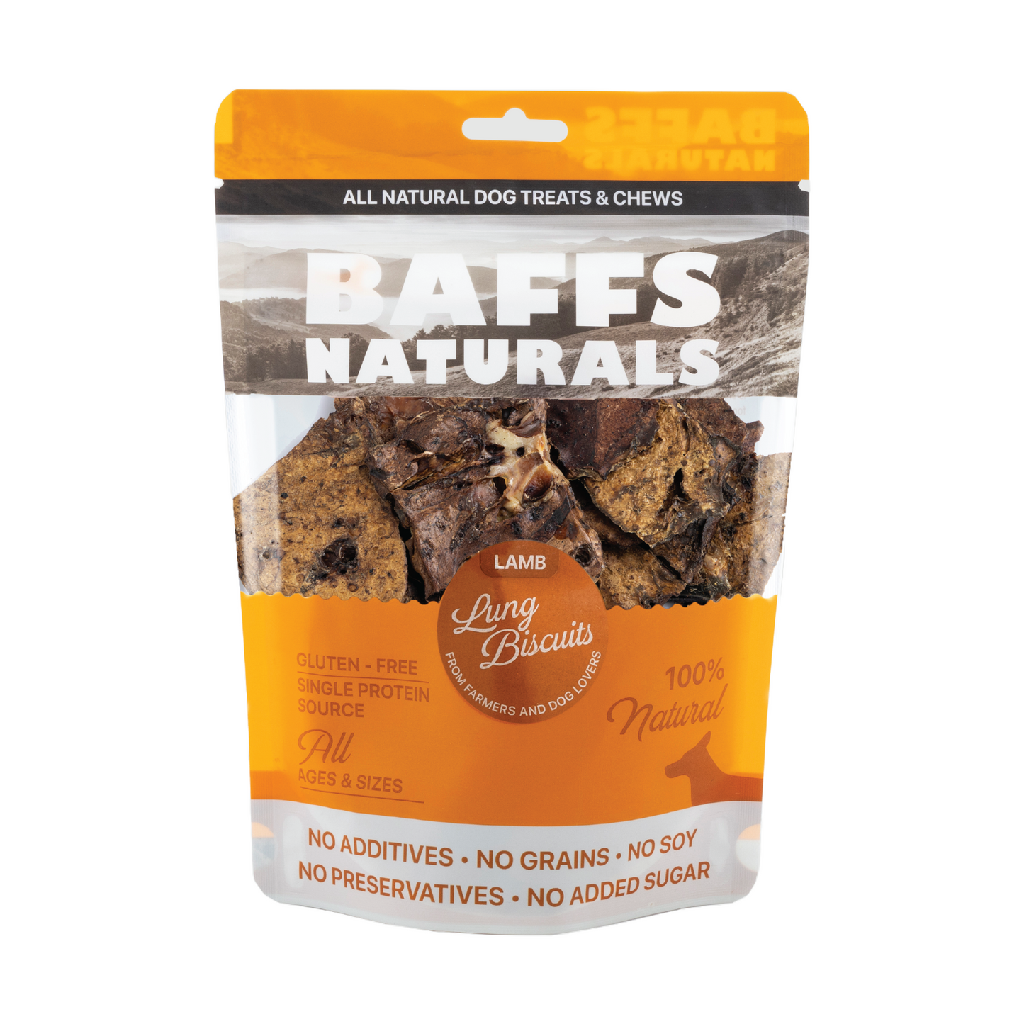 BAFFS NATURALS All-Natural Premium Lamb Lung Biscuits – 2 Pack (4oz Each)