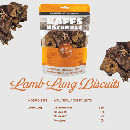 BAFFS NATURALS All-Natural Premium Lamb Lung Biscuits – 2 Pack (4oz Each)