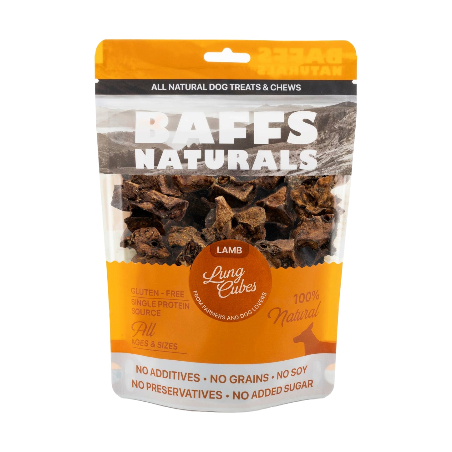 BAFFS NATURALS All-Natural Premium Lamb Lung Cubes – 7oz Bag