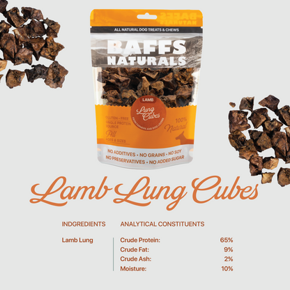 BAFFS NATURALS All-Natural Premium Lamb Lung Cubes – 7oz Bag