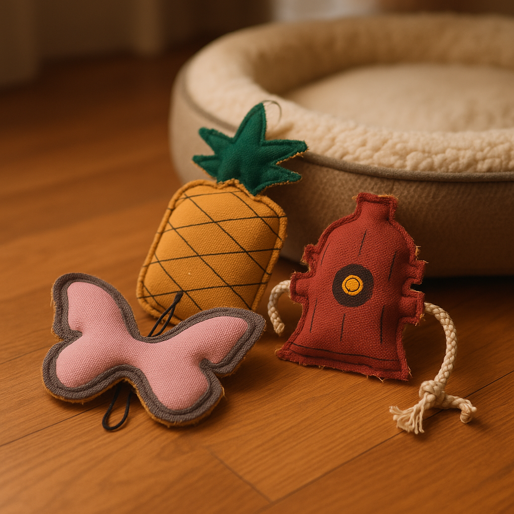 Country Living Dog Chew Toy Set - 3-Piece Canvas & Jute Toys in Pineapple, Fire Hydrant & Butterfly Shapes - Durable, Natural Fibers for Small & Medium Dogs
