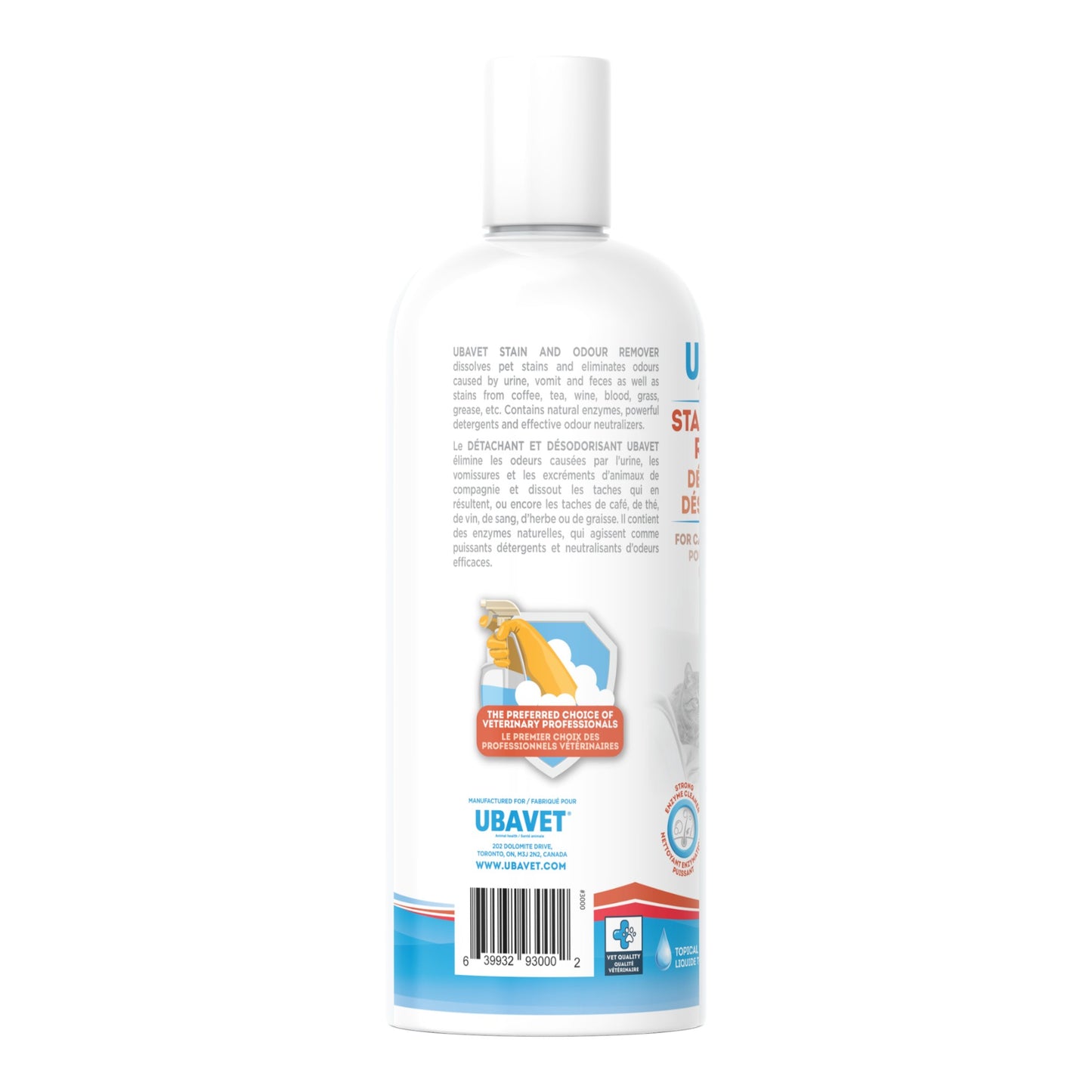 UBAVET Stain and Odor Remover for Dogs & Cats – Powerful Enzyme Cleaner – (16.9 fl oz / 500ml)