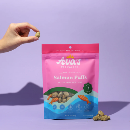 Ava's Pet Palace Freeze-Dried Salmon Puffs: Omega-3 Rich Wild-Caught Salmon, Kale & Flaxseed Dog Treats (3 oz)