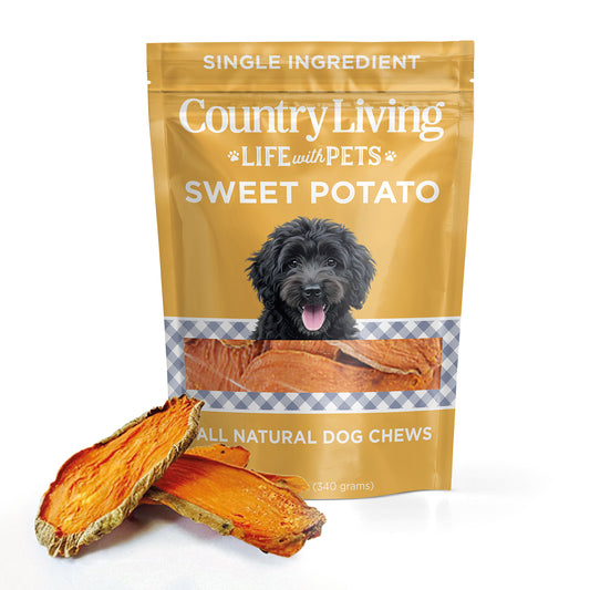 Country Living Sweet Potato Chips Dog Treats – 8oz Bag – 100% Natural, Single-Ingredient, Grain-Free Dog Treats – Healthy Chews – No Additives or Preservatives