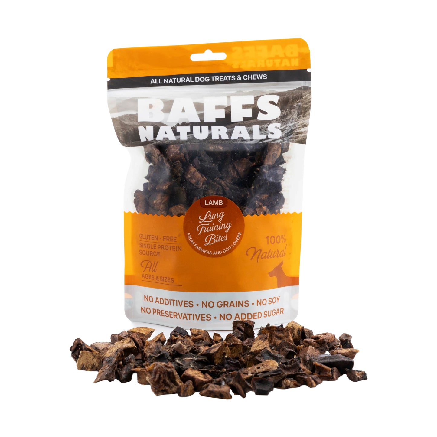 BAFFS NATURALS Lamb Lung Training Bites – All-Natural, Protein-Packed Dog Treats (7oz Bag)