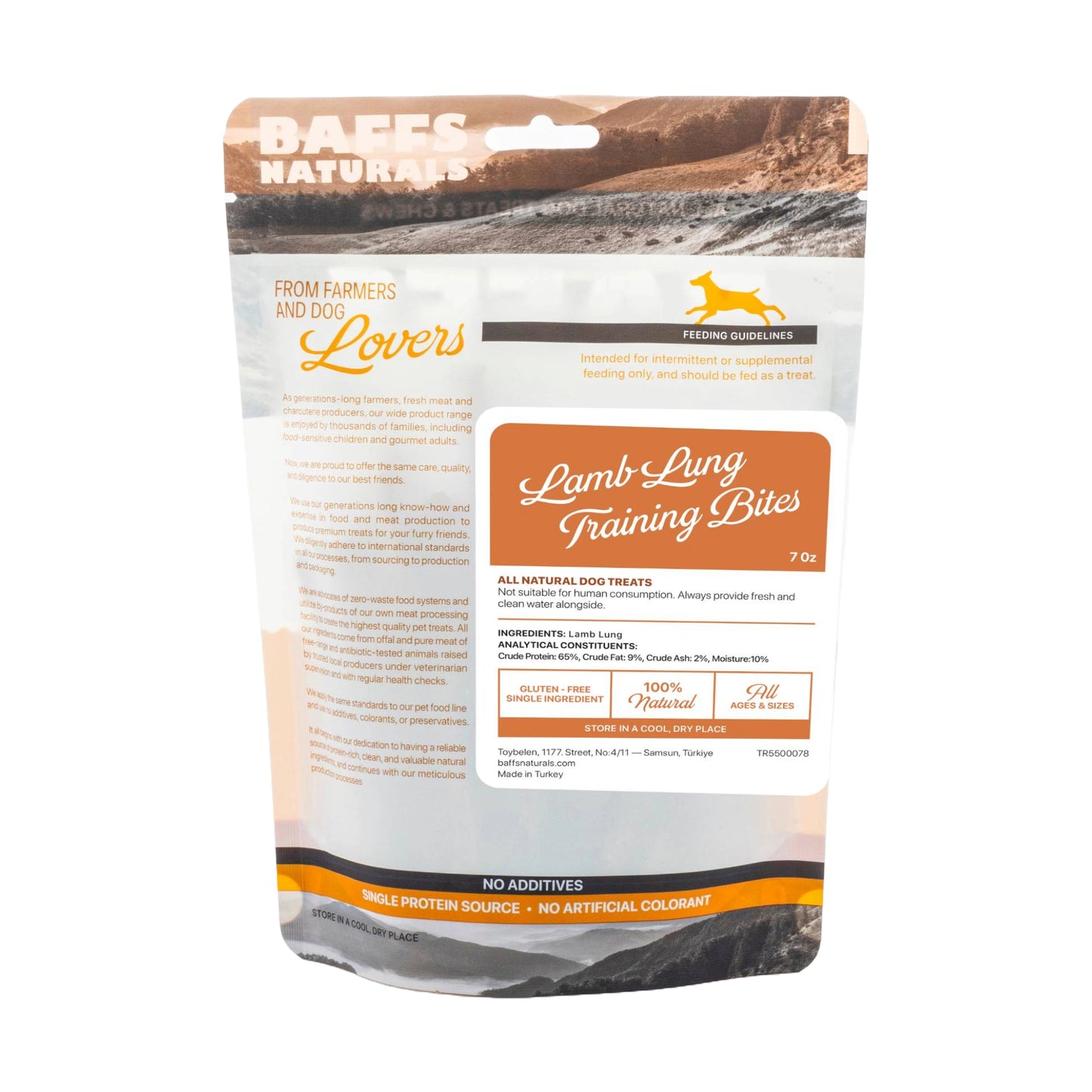 BAFFS NATURALS Lamb Lung Training Bites – All-Natural, Protein-Packed Dog Treats (7oz Bag)