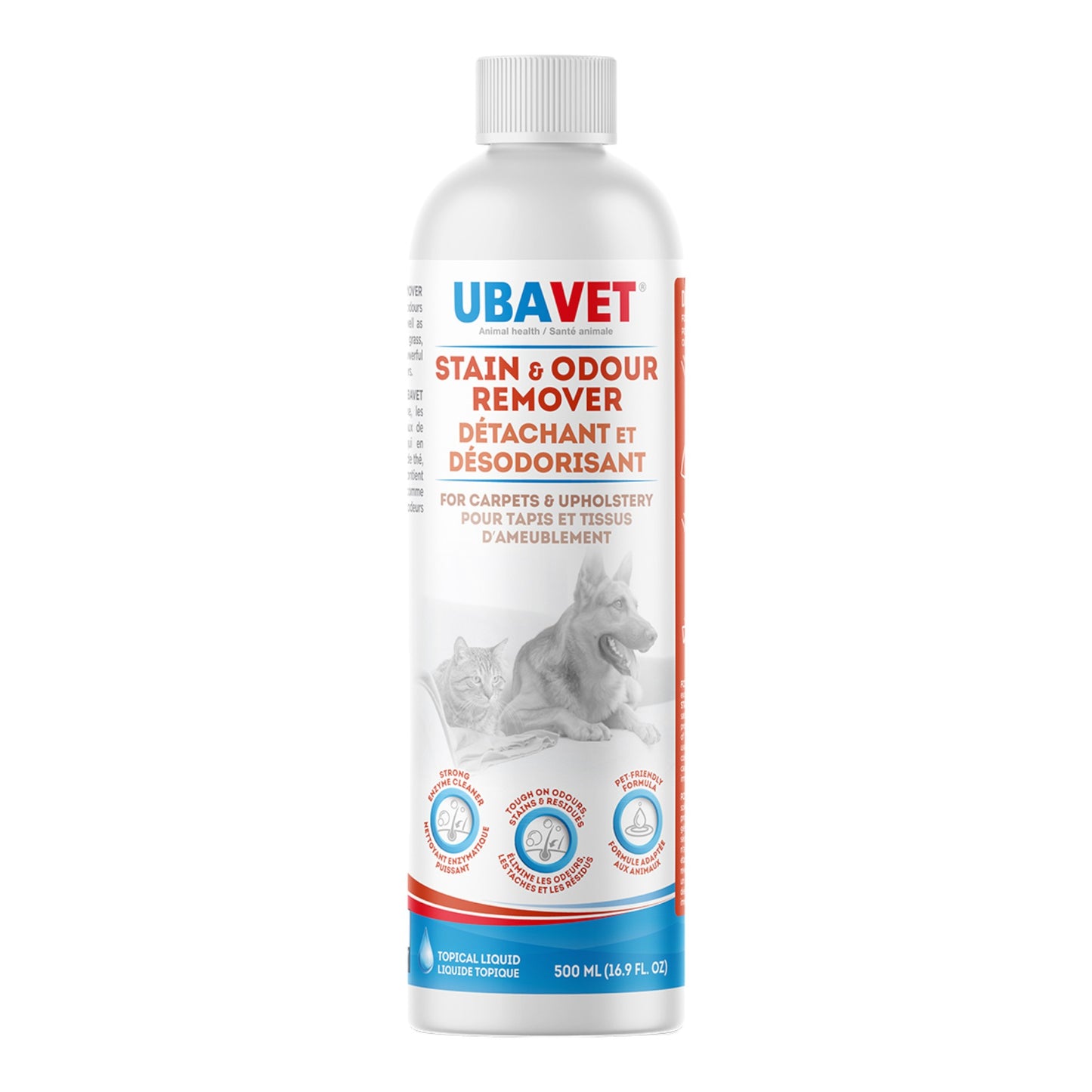 UBAVET Stain and Odor Remover for Dogs & Cats – Powerful Enzyme Cleaner – (16.9 fl oz / 500ml)