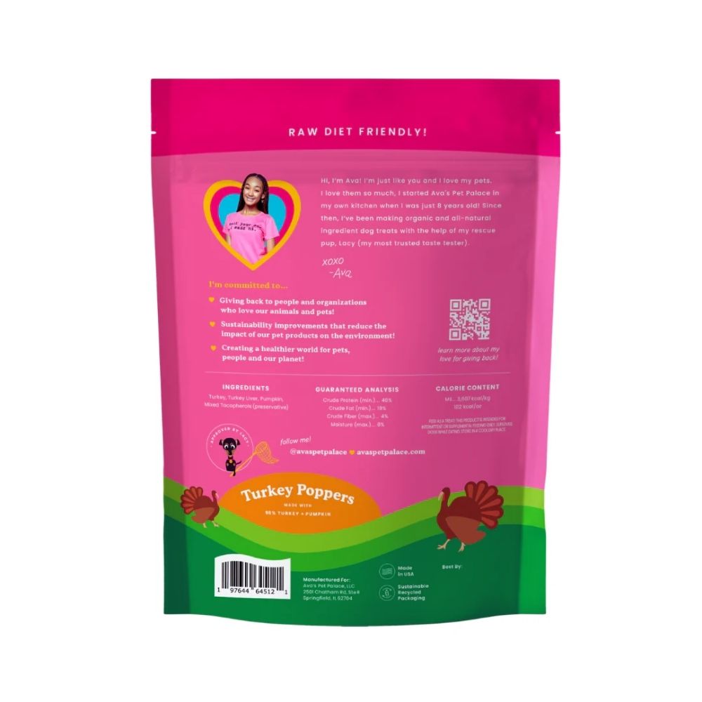 Ava’s Pet Palace freeze dried turkey poppers dog treats