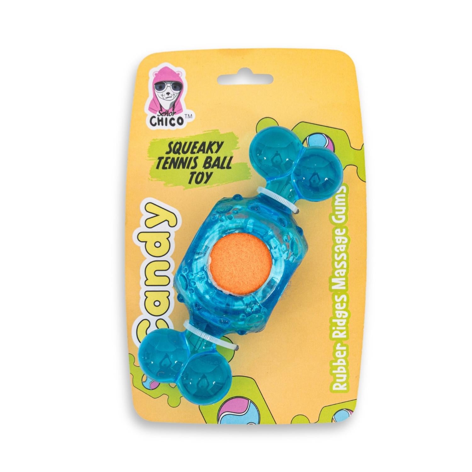 Blue candy inspired TPR squeaky tennis ball dog chew toy durable dog toy