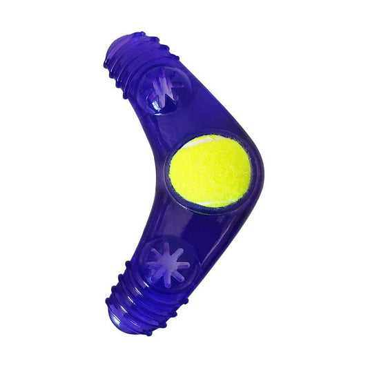 TPR Boomerang Dog Toy with Removable Squeaker Tennis Ball, Treat Fill and Textured Surface