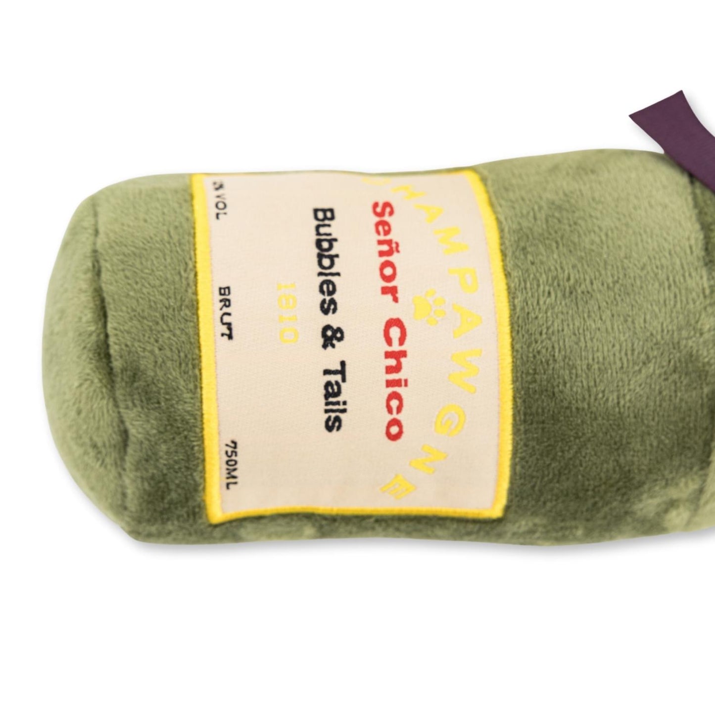 Champagne themed plush dog toy combo with crinkle and squeaker