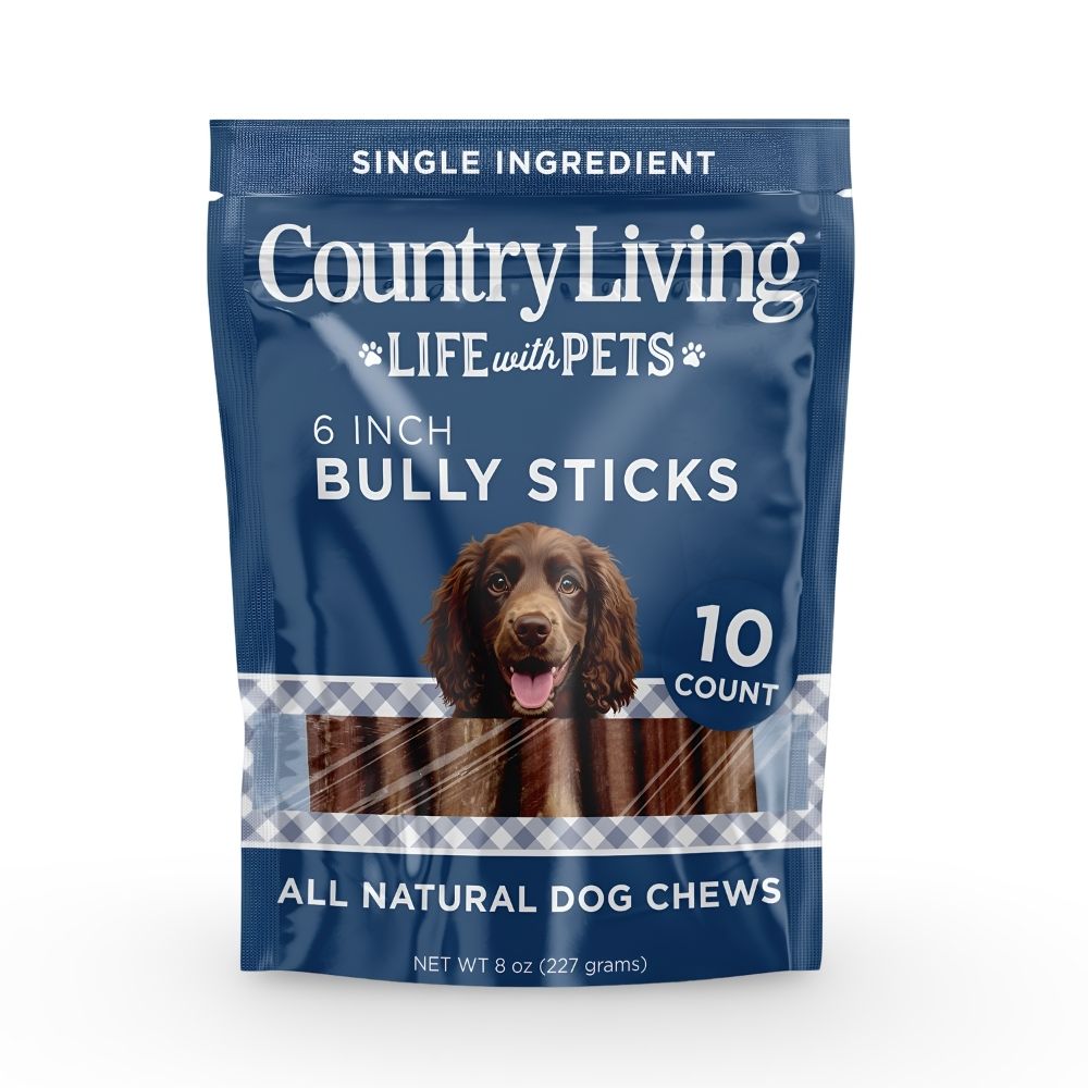 Country Living 6 inch bully sticks for dogs 10 count bag with 5 thin and 5 standard natural dog chews