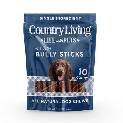 Country Living 6 inch bully sticks for dogs 10 count bag with 5 thin and 5 standard natural dog chews