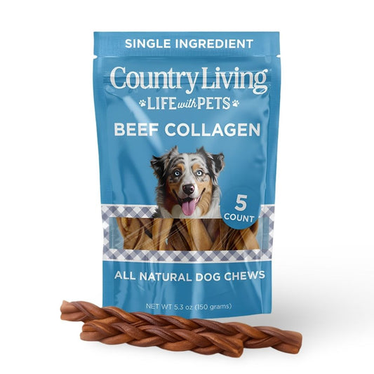 Country Living braided collagen sticks for dogs, 5-count natural chews