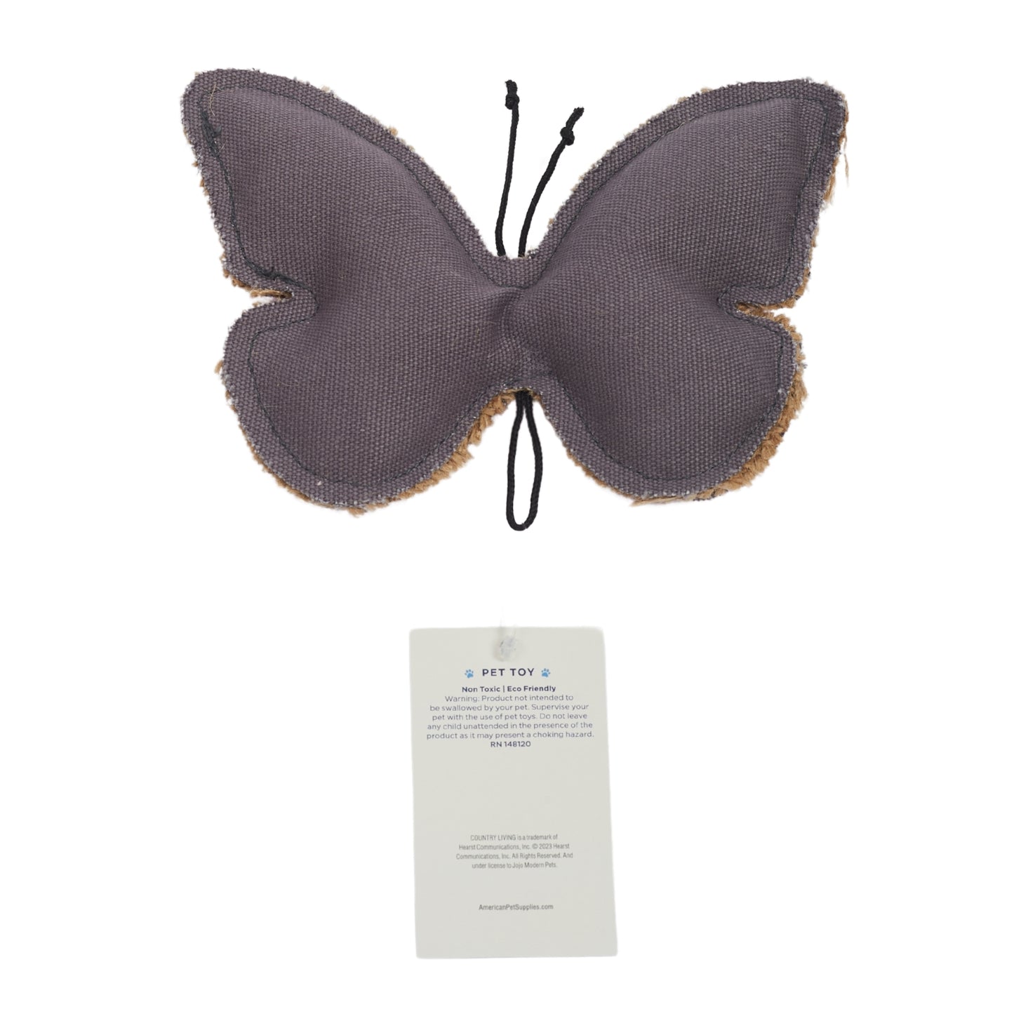 Butterfly-shaped canvas and jute dog chew toy
