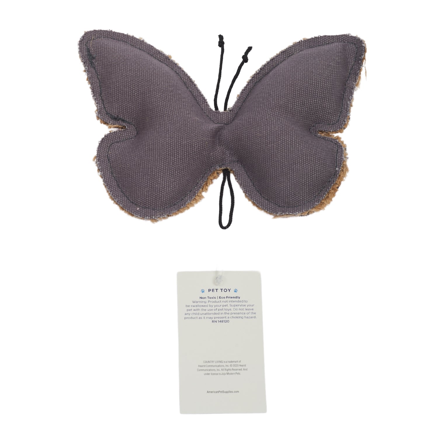 Butterfly-shaped canvas and jute dog chew toy