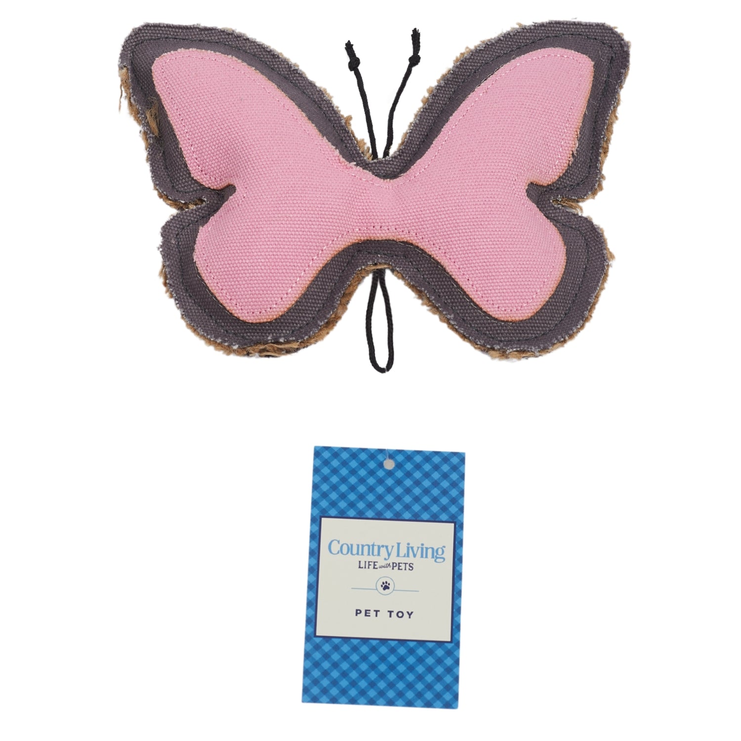 Butterfly-shaped canvas and jute dog chew toy