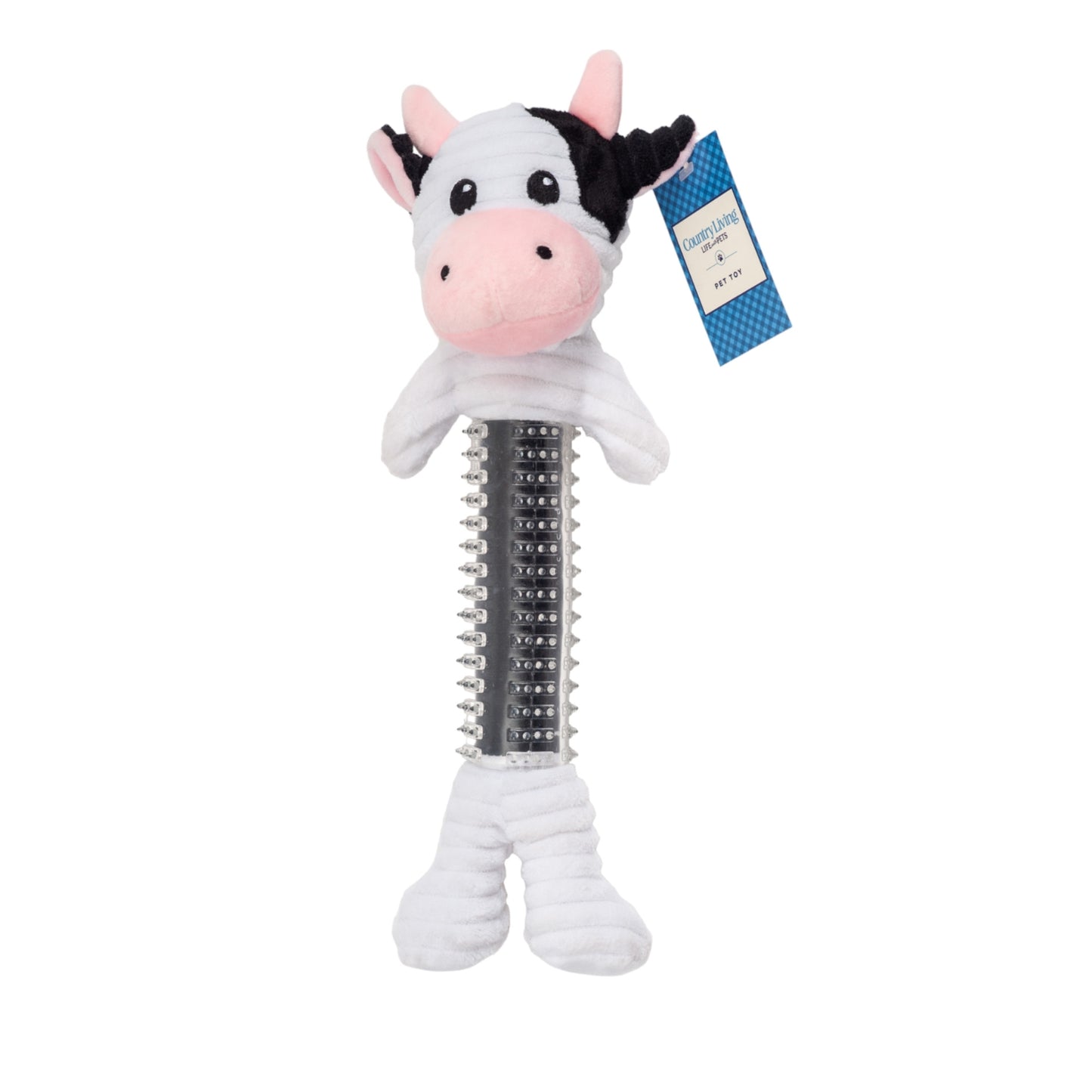 Black and white cow corduroy plush squeaky dog toy
