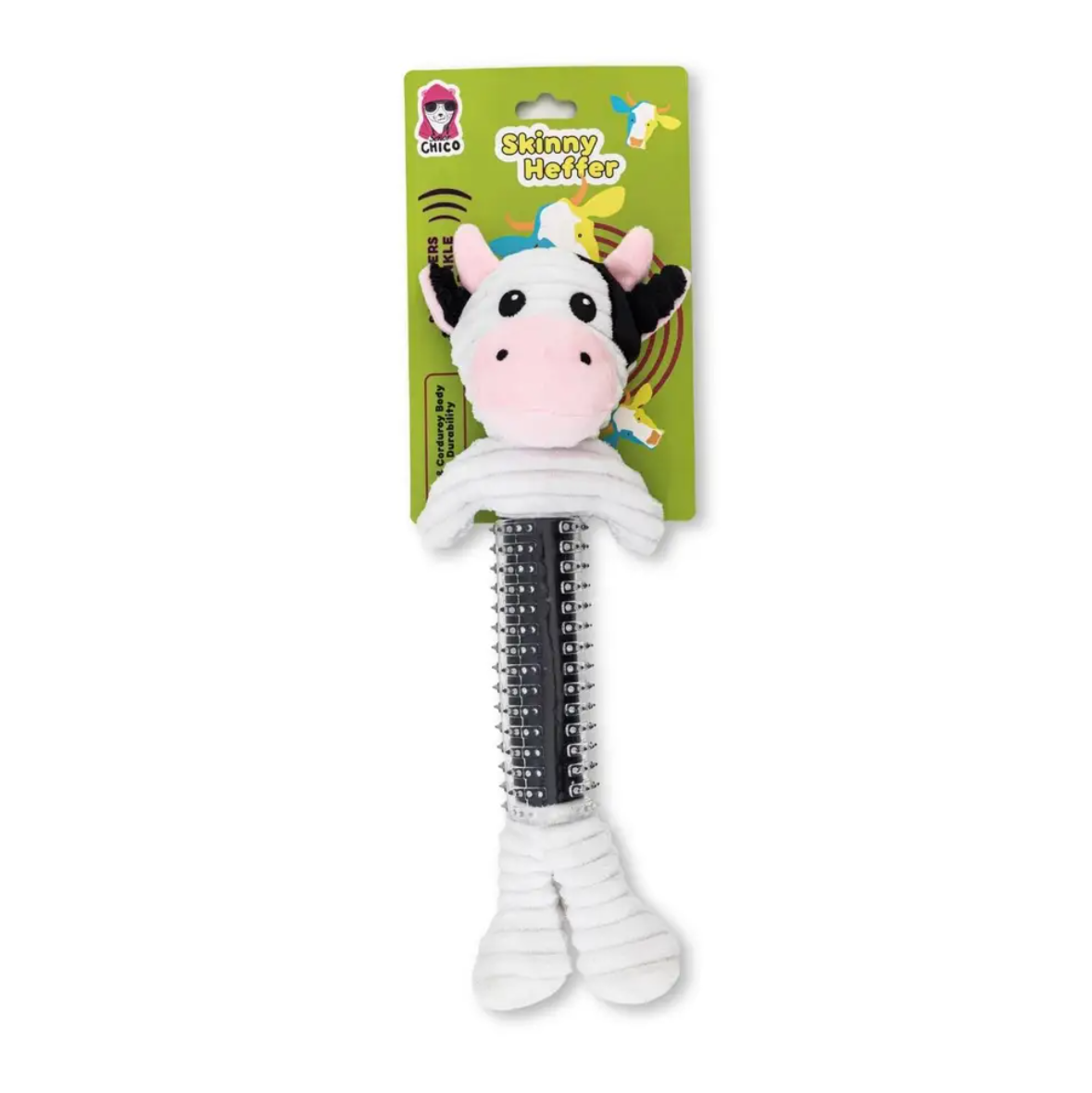 Black and white cow corduroy plush squeaky dog toy