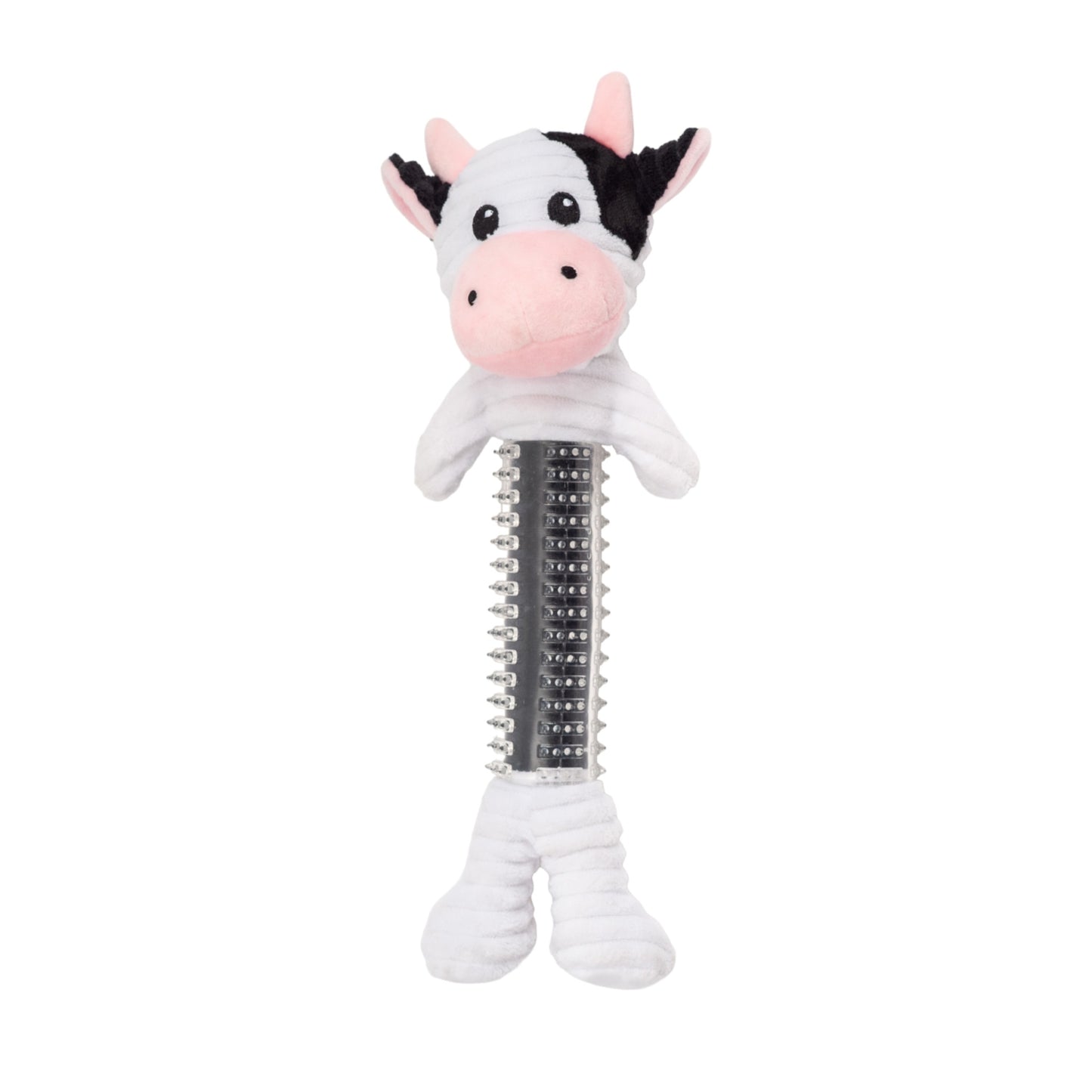 Black and white cow corduroy plush squeaky dog toy