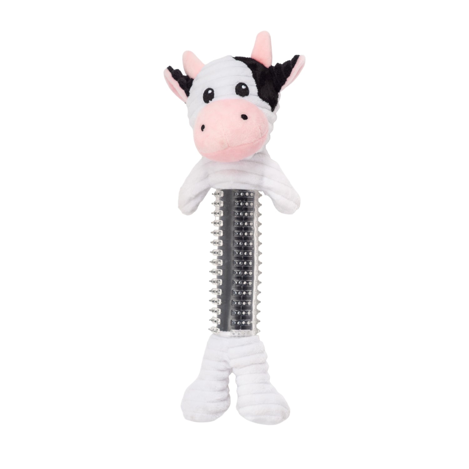 Black and white cow corduroy plush squeaky dog toy