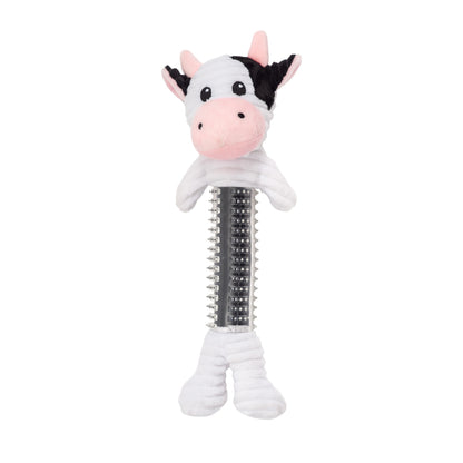 Black and white cow corduroy plush squeaky dog toy
