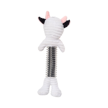 Black and white cow corduroy plush squeaky dog toy